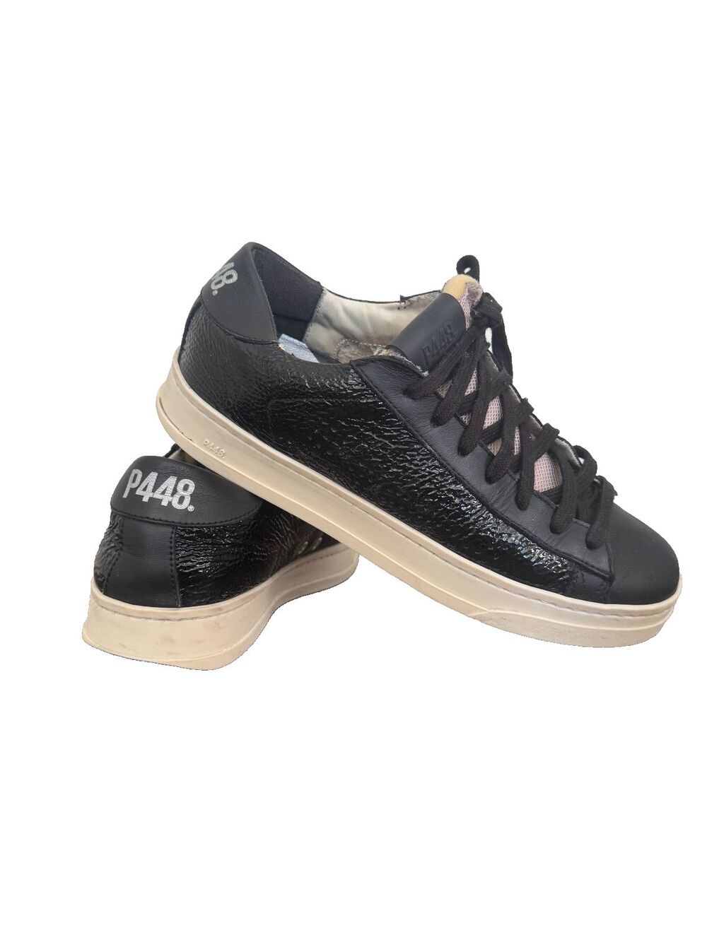 P448 Black Leather Patent Sneakers Women's 37 Low Top Platform Designer Italy